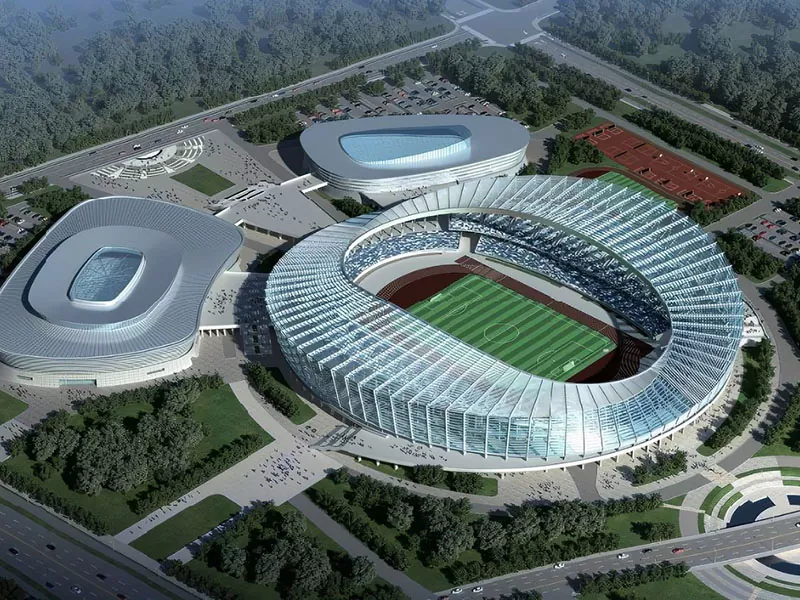 ለስፖርት ማዕከል ውስብስብነት ቅድመ-የተሰራ ብረት መዋቅር